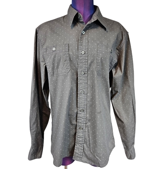 Wrangler Flex Comfort Gray Long Sleeve Button Down Shirt Size Medium Men's - Picture 2 of 11